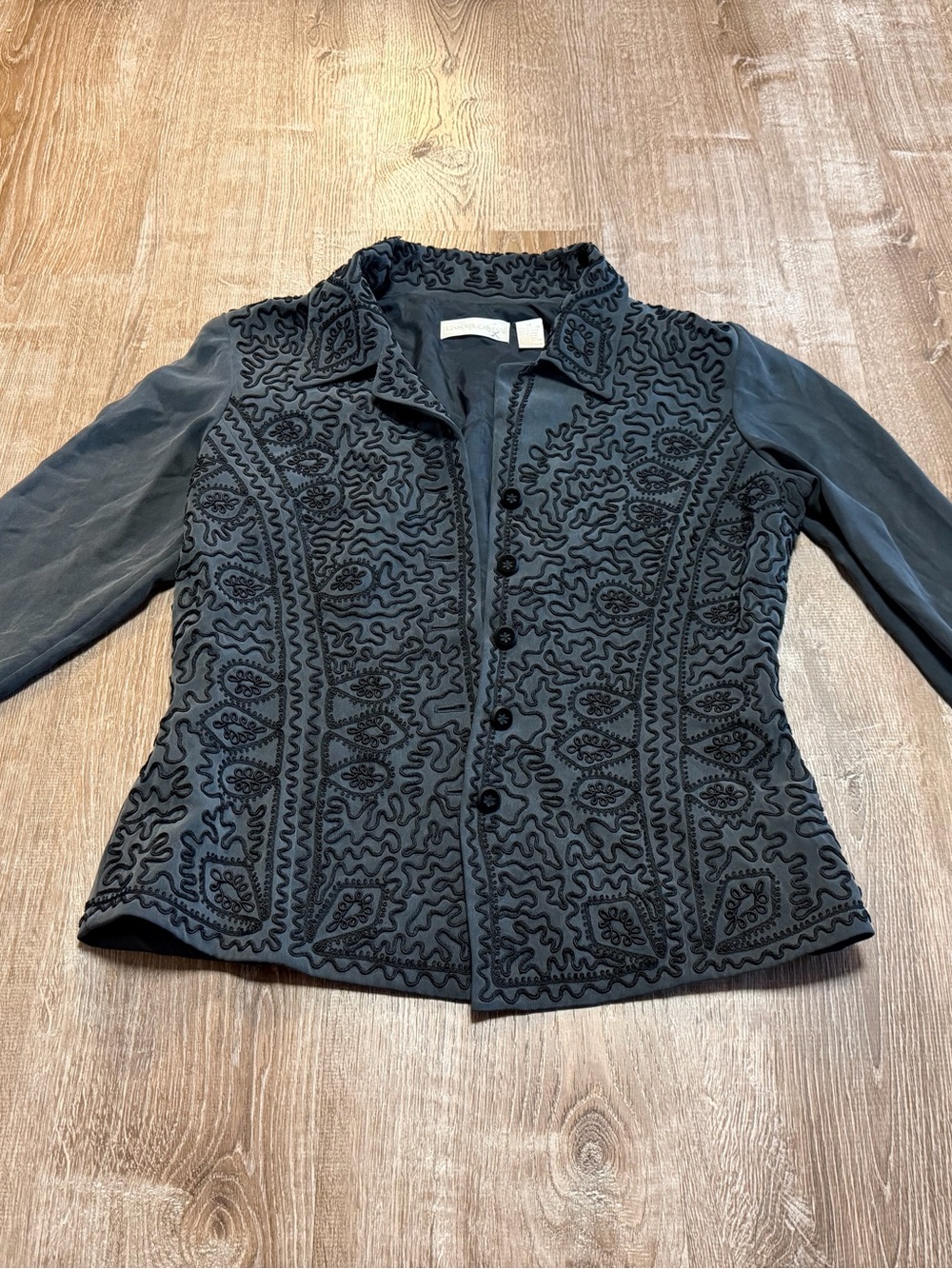 Vintage Dana Buchman 100% Silk Embroidered Jacket Women’s 14 Gray Boho